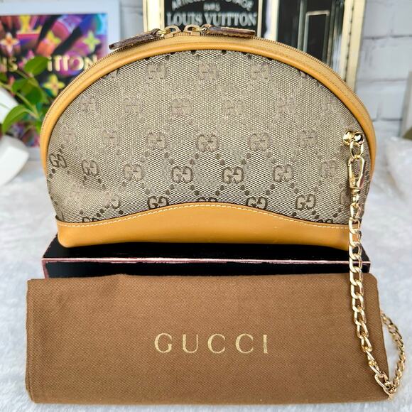 Gucci GG canvas and leather cosmetic pouch crossbody bag Vintage beauty! - Picture 3 of 16